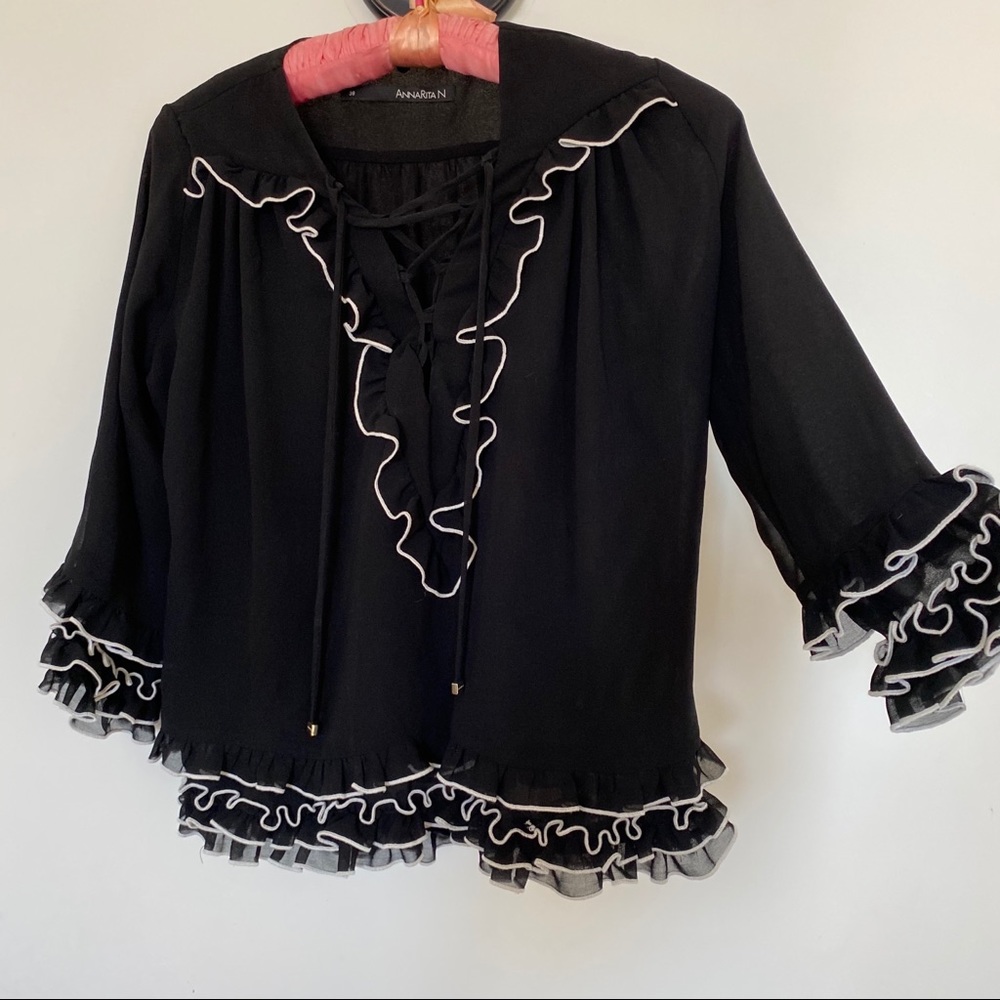 Annarita N Romantic Black And White Frilly Blouse View 6